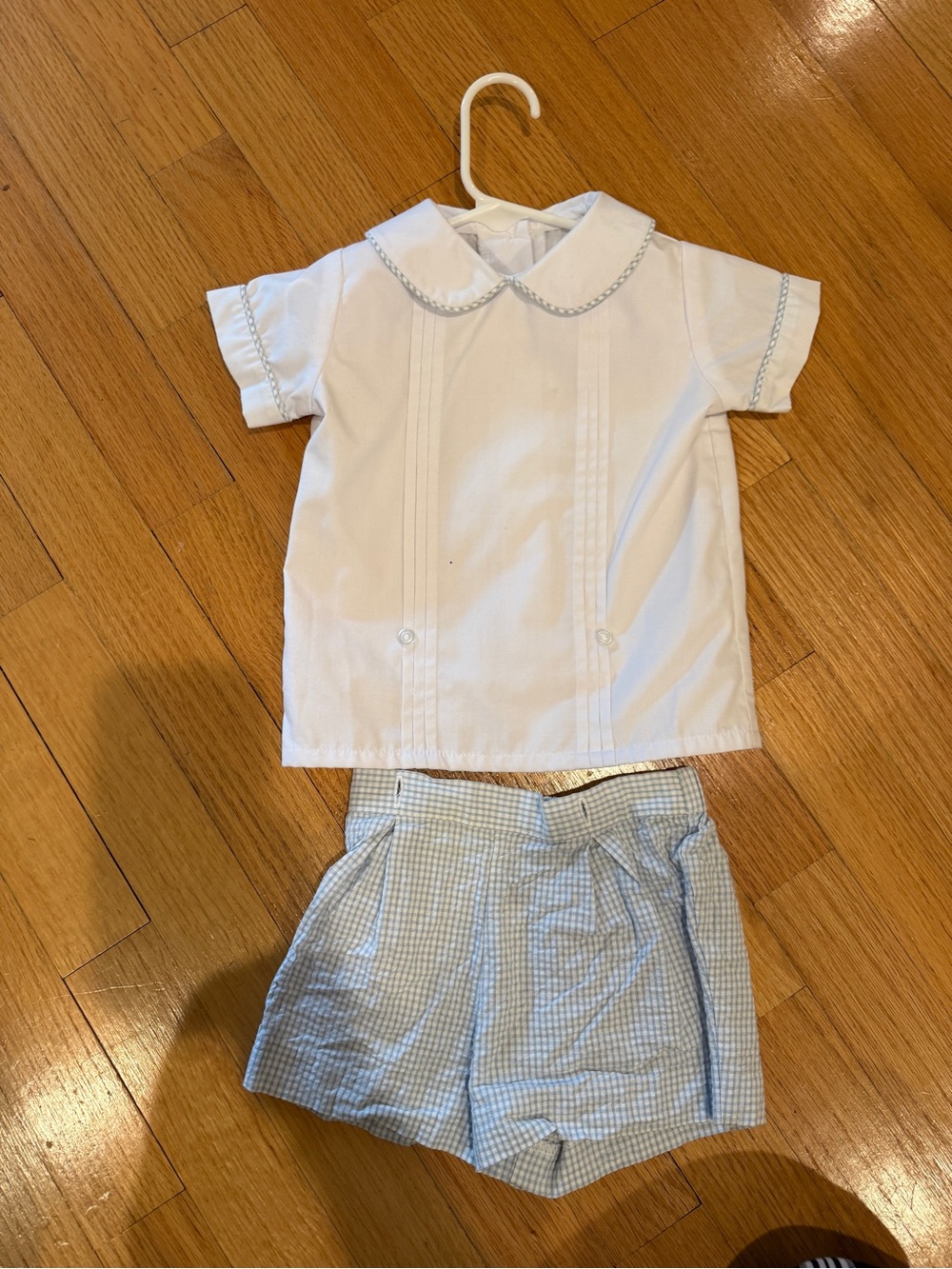 Peter Pan Collar Top with Light Blue Gingham Shorts - Kids Matching Set